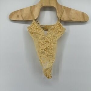 Out From Under XS Beige Lace‎ Thong Bodysuit Adjustable Straps Lingerie